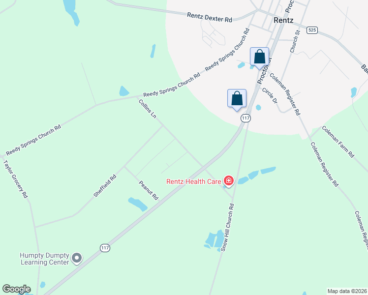 map of restaurants, bars, coffee shops, grocery stores, and more near Collins Lane in Rentz