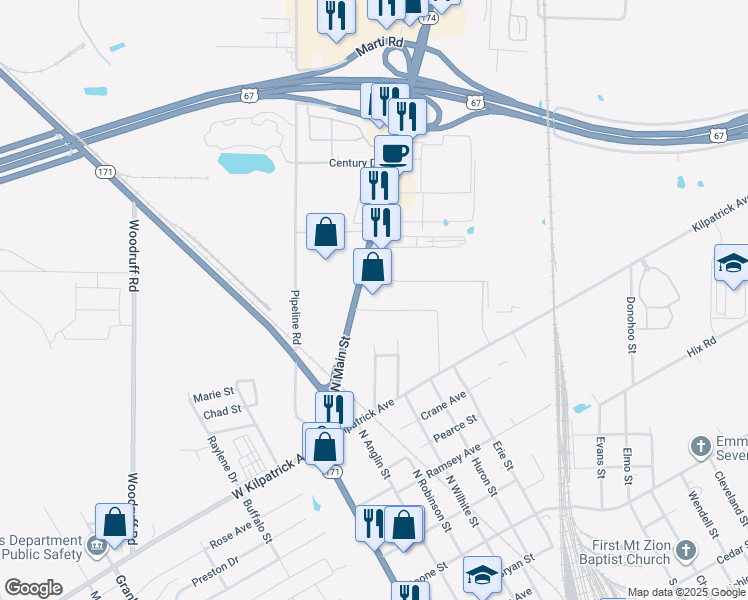 map of restaurants, bars, coffee shops, grocery stores, and more near 1822 North Main Street in Cleburne