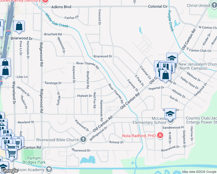 map of restaurants, bars, coffee shops, grocery stores, and more near 5417 River Thames Road in Jackson