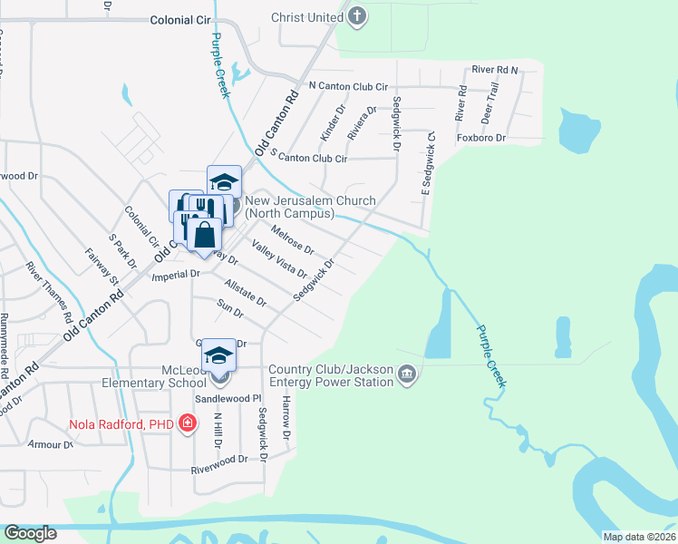 map of restaurants, bars, coffee shops, grocery stores, and more near 314 Melrose Drive in Jackson