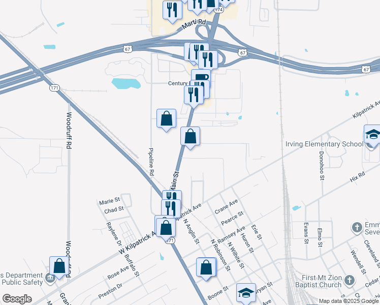 map of restaurants, bars, coffee shops, grocery stores, and more near 1822 N Main St in Cleburne