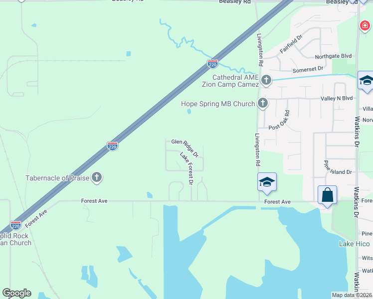 map of restaurants, bars, coffee shops, grocery stores, and more near 6634 Glen Ridge Drive in Jackson
