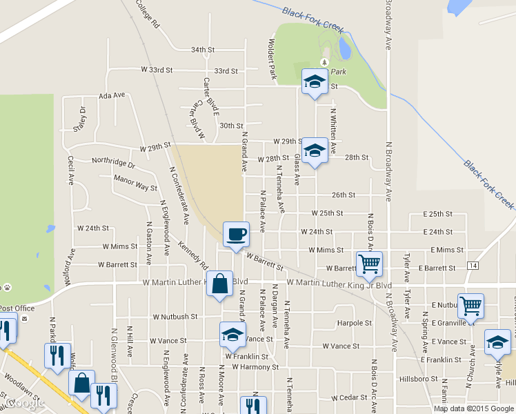 map of restaurants, bars, coffee shops, grocery stores, and more near 819 West 25th Street in Tyler