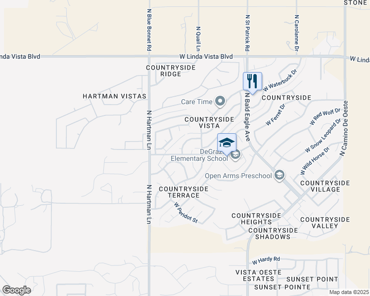 map of restaurants, bars, coffee shops, grocery stores, and more near 5257 West Bobwhite Way in Tucson