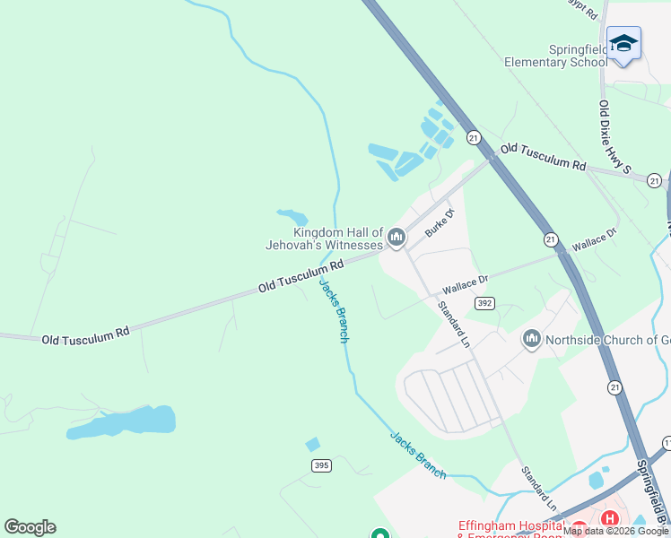 map of restaurants, bars, coffee shops, grocery stores, and more near 363 Old Tusculum Road in Springfield