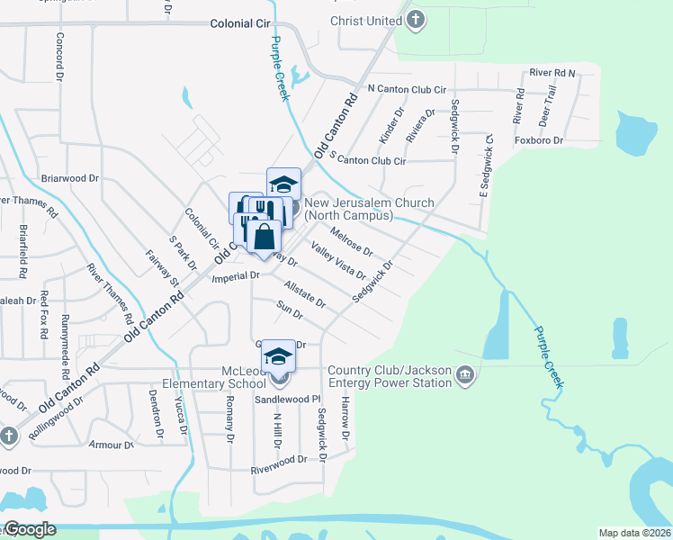 map of restaurants, bars, coffee shops, grocery stores, and more near 239 Valley Vista Drive in Jackson