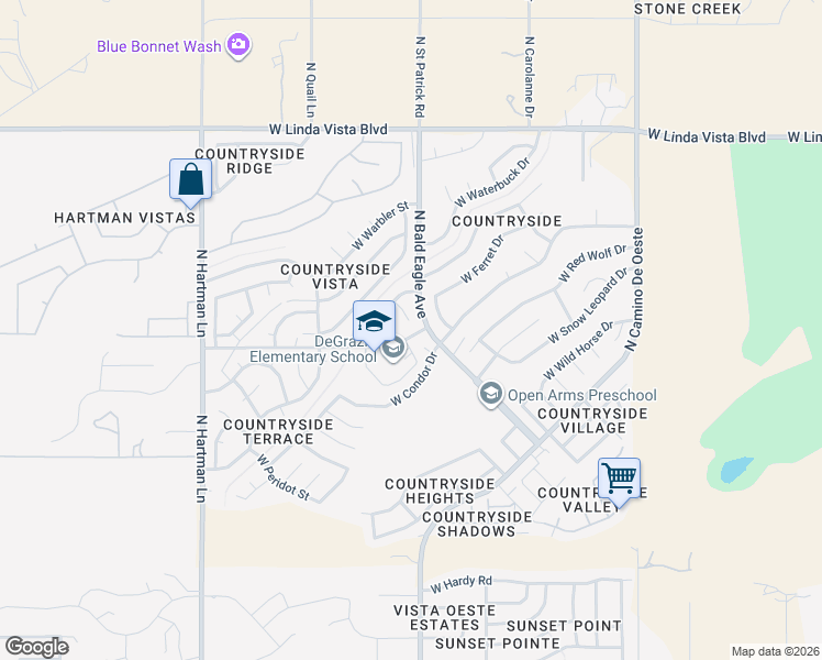 map of restaurants, bars, coffee shops, grocery stores, and more near 9240 North Thrush Court in Tucson