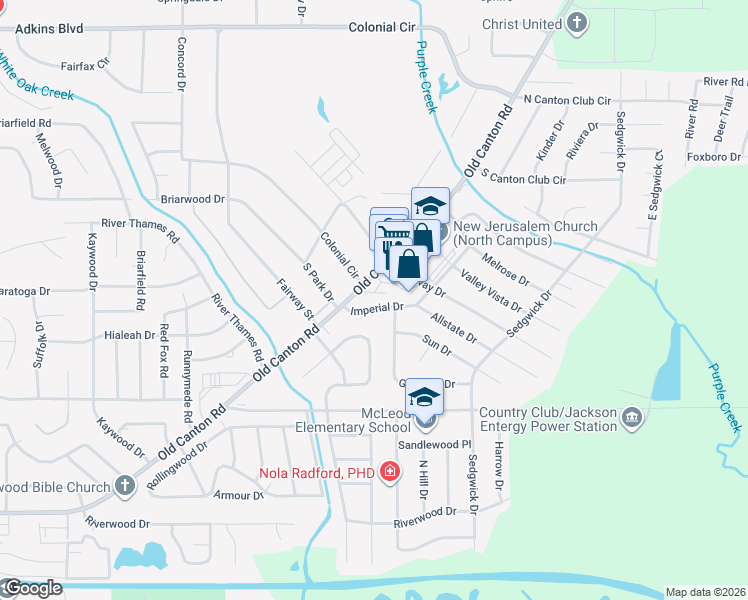 map of restaurants, bars, coffee shops, grocery stores, and more near 134 Imperial Drive in Jackson