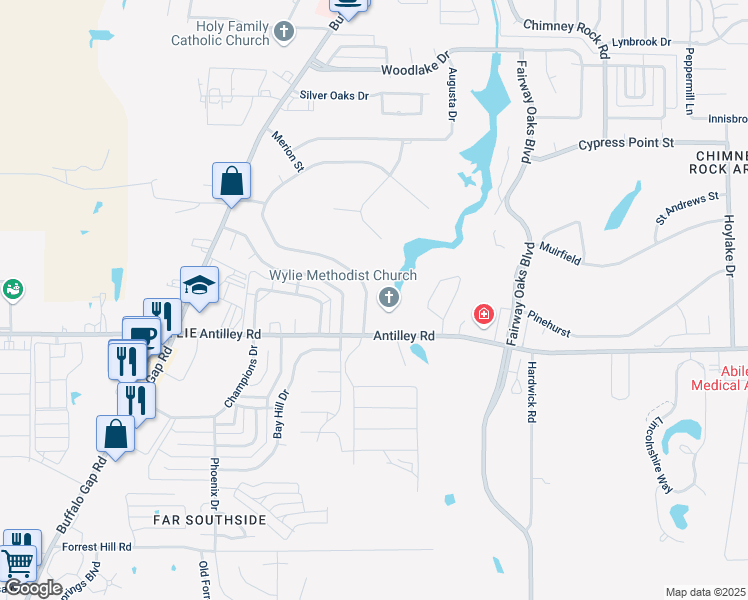 map of restaurants, bars, coffee shops, grocery stores, and more near 99 Glen Abbey St in Abilene