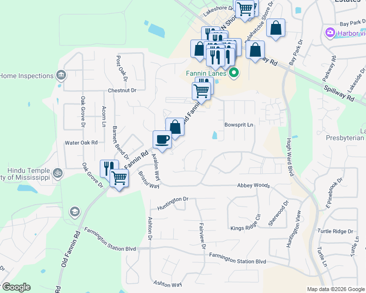 map of restaurants, bars, coffee shops, grocery stores, and more near 224 Avalon Circle in Brandon