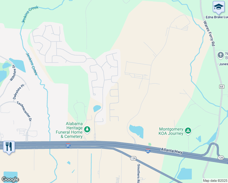 map of restaurants, bars, coffee shops, grocery stores, and more near 537 Lismore PIace in Montgomery