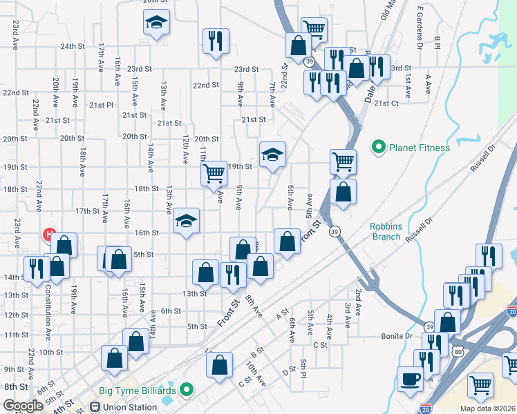 map of restaurants, bars, coffee shops, grocery stores, and more near 1630 Old Marion Road in Meridian