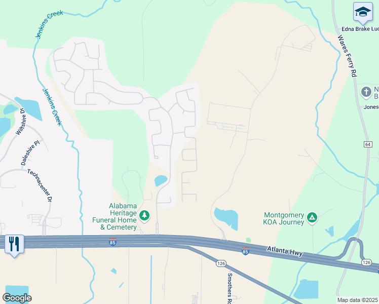map of restaurants, bars, coffee shops, grocery stores, and more near 537 Lismore PIace in Montgomery