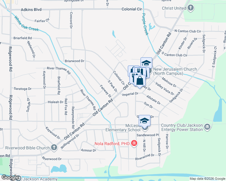 map of restaurants, bars, coffee shops, grocery stores, and more near 104 South Park Drive in Jackson