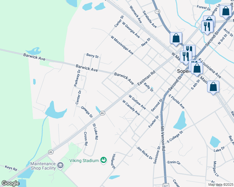 map of restaurants, bars, coffee shops, grocery stores, and more near 1380 West Canady Avenue in Soperton