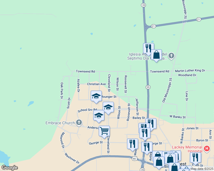 map of restaurants, bars, coffee shops, grocery stores, and more near 723 Cleveland Street in Forest