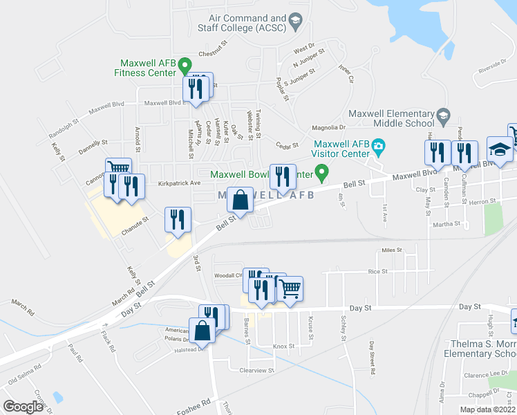 map of restaurants, bars, coffee shops, grocery stores, and more near 5 Norris Drive in Montgomery