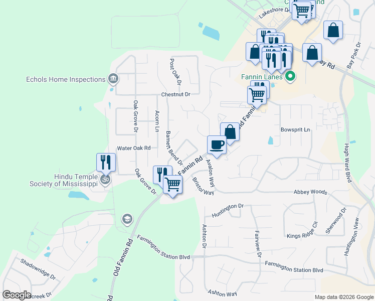 map of restaurants, bars, coffee shops, grocery stores, and more near 1432 Barnett Bend Circle in Brandon
