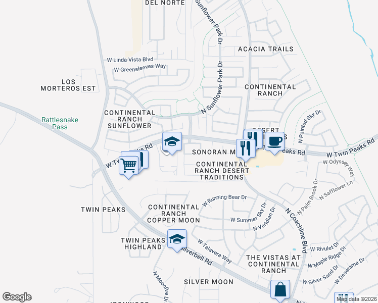 map of restaurants, bars, coffee shops, grocery stores, and more near 7822 West Palladin Road in Tucson