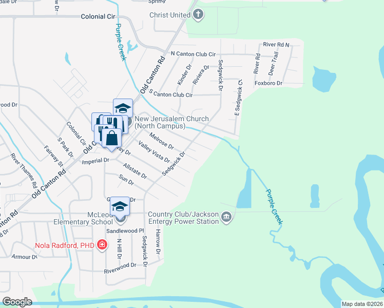 map of restaurants, bars, coffee shops, grocery stores, and more near 314 Melrose Drive in Jackson