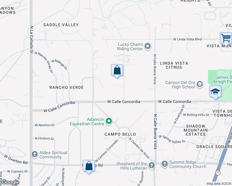 map of restaurants, bars, coffee shops, grocery stores, and more near 9291 North Calle El Milagro in Oro Valley