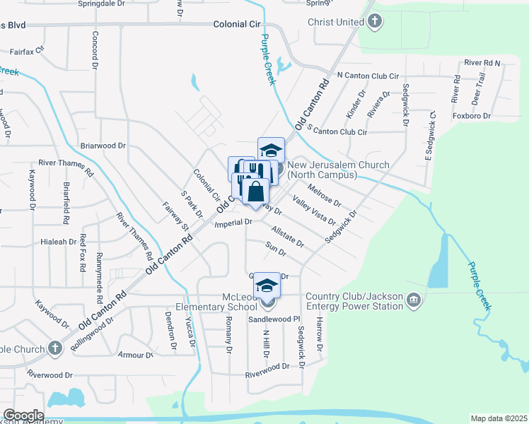 map of restaurants, bars, coffee shops, grocery stores, and more near 5090 Parkway Drive in Jackson