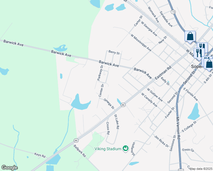 map of restaurants, bars, coffee shops, grocery stores, and more near 102 Center Drive in Soperton