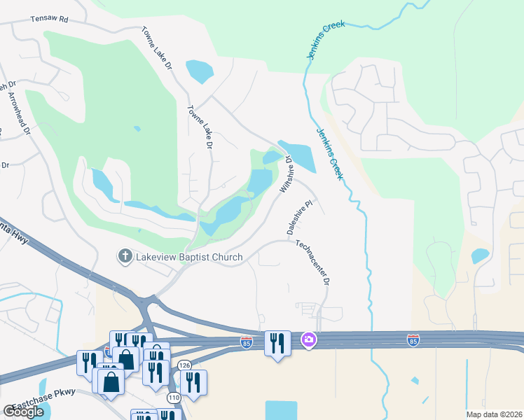 map of restaurants, bars, coffee shops, grocery stores, and more near 340 Wiltshire Drive in Montgomery