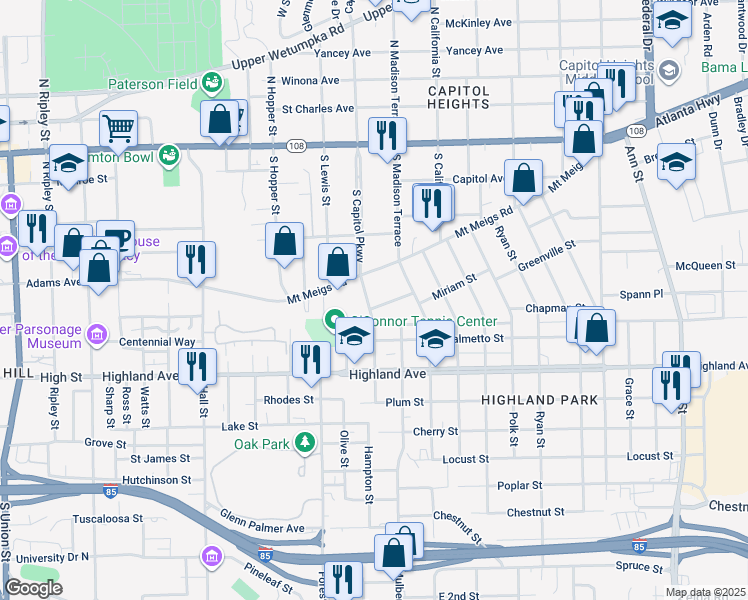 map of restaurants, bars, coffee shops, grocery stores, and more near in Montgomery
