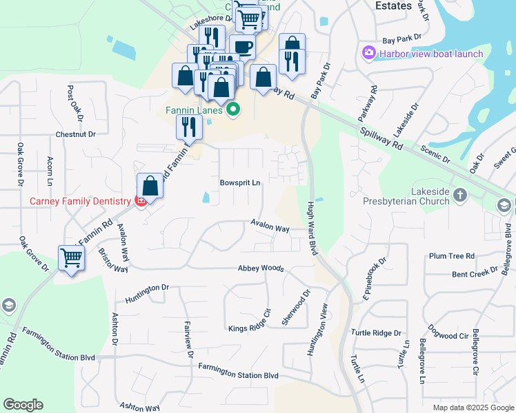 map of restaurants, bars, coffee shops, grocery stores, and more near 1044 Bowsprit Lane in Brandon