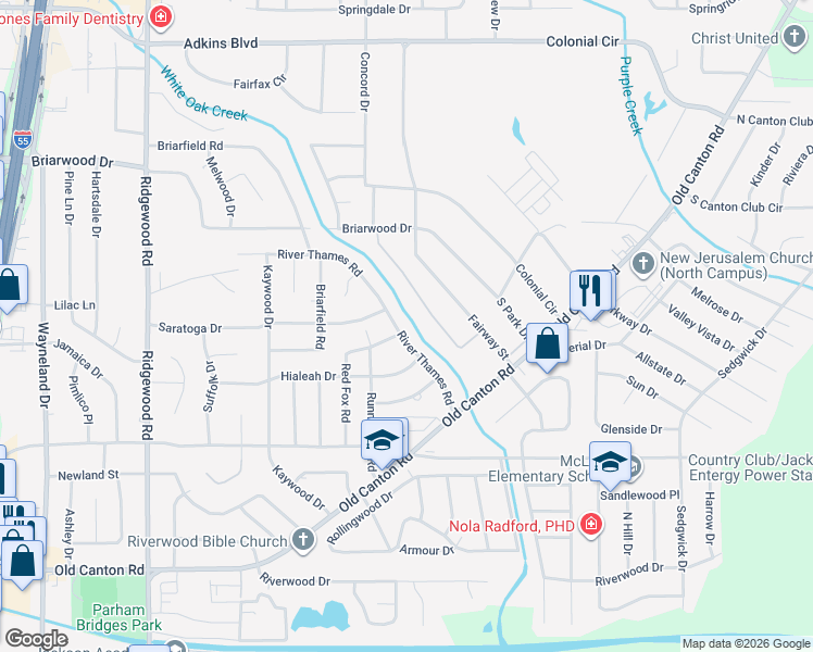 map of restaurants, bars, coffee shops, grocery stores, and more near 5417 River Thames Road in Jackson