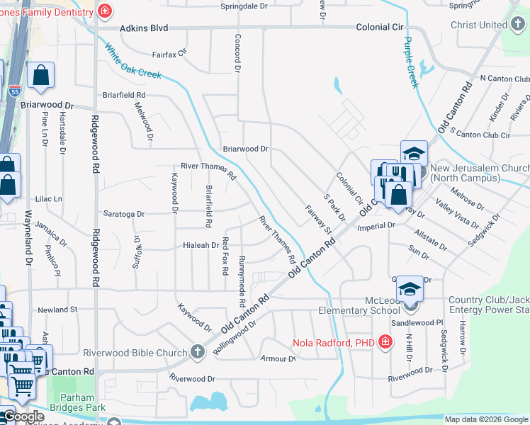 map of restaurants, bars, coffee shops, grocery stores, and more near 5417 River Thames Road in Jackson