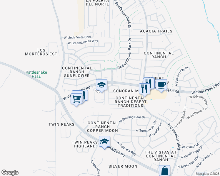 map of restaurants, bars, coffee shops, grocery stores, and more near 7822 West Palladin Road in Tucson