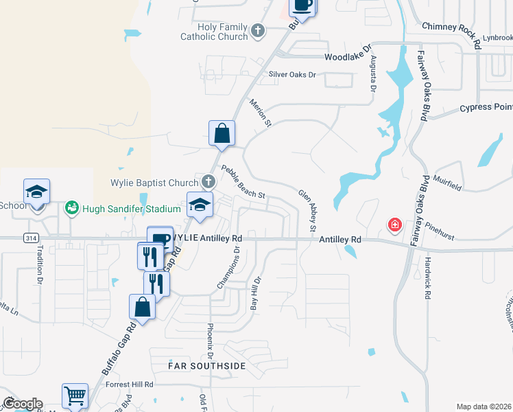 map of restaurants, bars, coffee shops, grocery stores, and more near 46 Harbour Town in Abilene