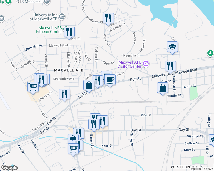 map of restaurants, bars, coffee shops, grocery stores, and more near 1961 Bell Street in Montgomery