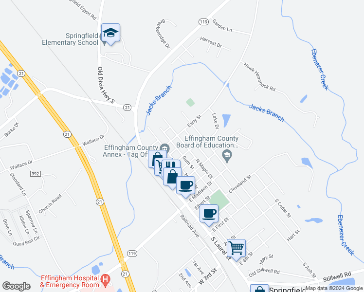 map of restaurants, bars, coffee shops, grocery stores, and more near 804 North Maple Street in Springfield