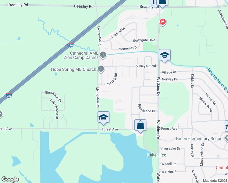 map of restaurants, bars, coffee shops, grocery stores, and more near 503 Thornwood Place in Jackson