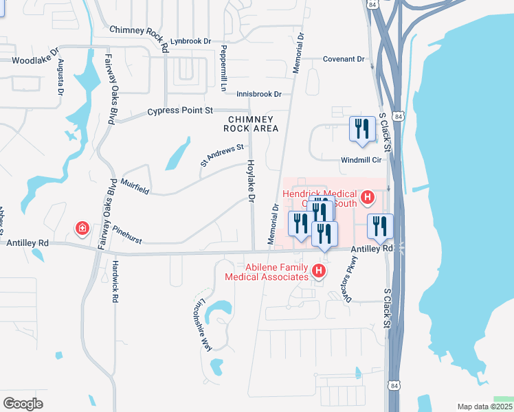 map of restaurants, bars, coffee shops, grocery stores, and more near 39 Hoylake Drive in Abilene