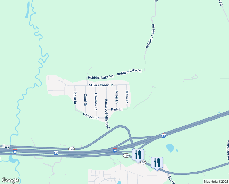 map of restaurants, bars, coffee shops, grocery stores, and more near 125 Miller Lane in Montgomery