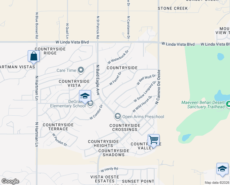 map of restaurants, bars, coffee shops, grocery stores, and more near 4891 West Condor Drive in Tucson