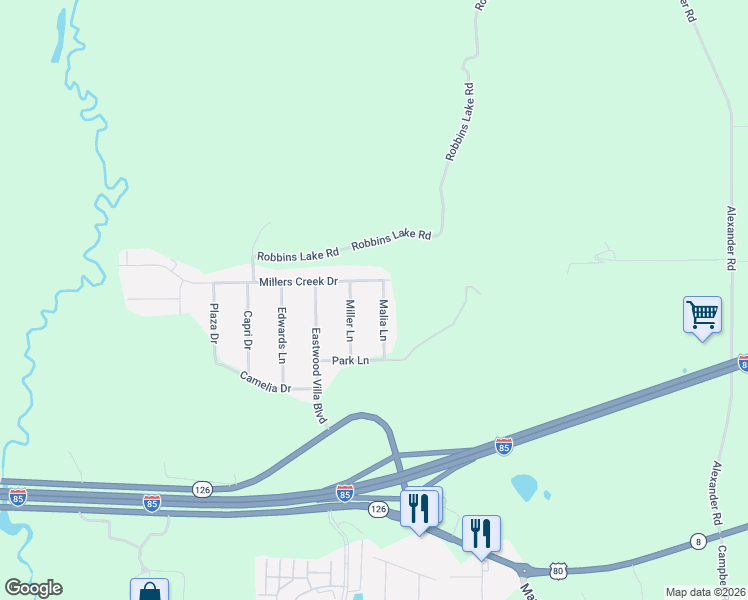 map of restaurants, bars, coffee shops, grocery stores, and more near 125 Park Lane in Montgomery