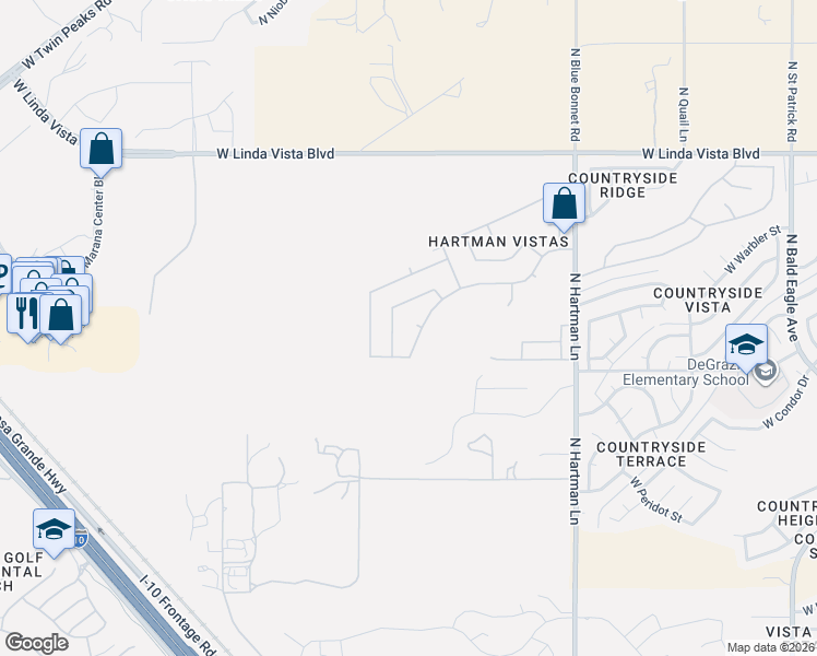 map of restaurants, bars, coffee shops, grocery stores, and more near 5708 West Rattler Street in Tucson
