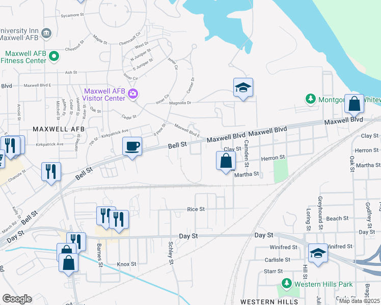 map of restaurants, bars, coffee shops, grocery stores, and more near 2nd Street in Montgomery