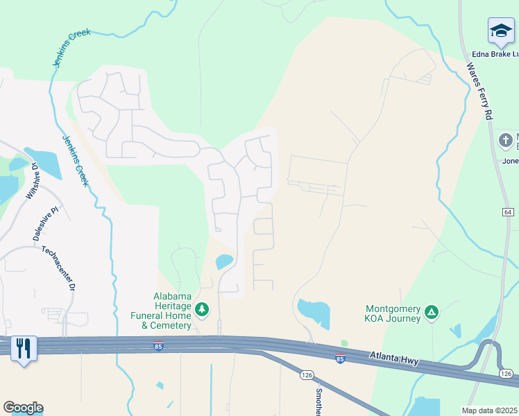 map of restaurants, bars, coffee shops, grocery stores, and more near 537 Lismore Place in Montgomery