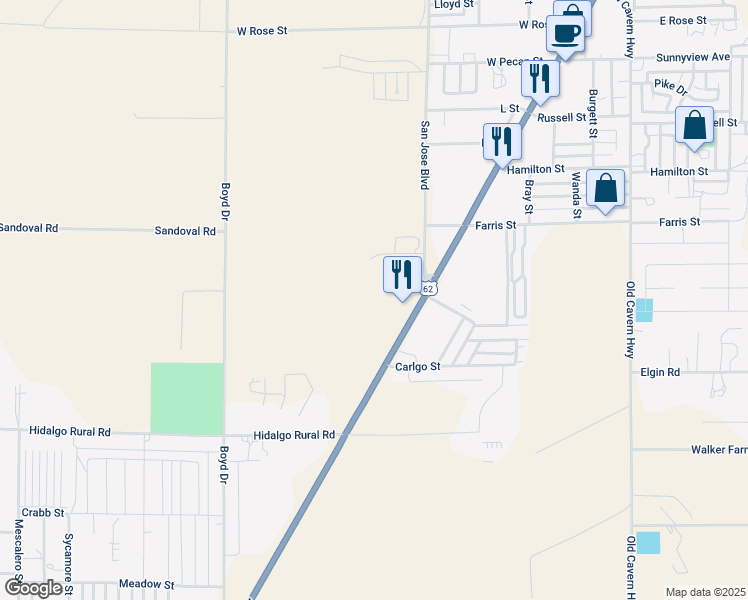 map of restaurants, bars, coffee shops, grocery stores, and more near 3821 National Parks Highway in Carlsbad