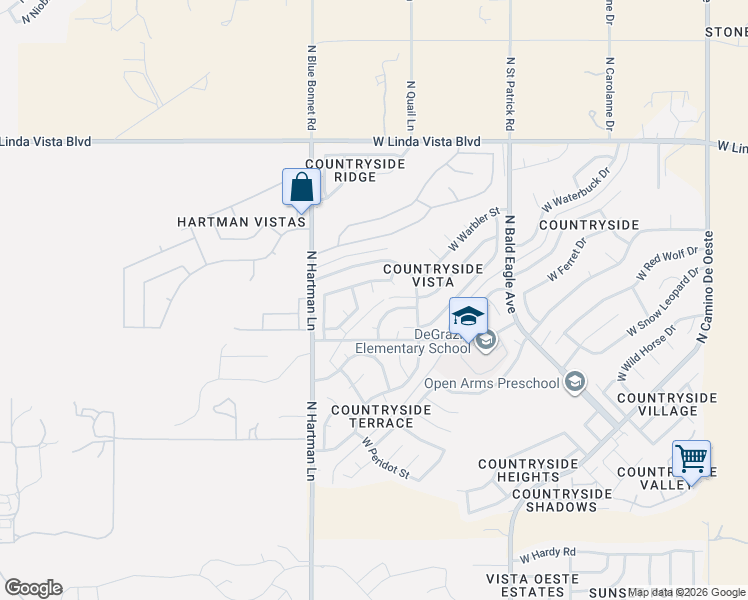 map of restaurants, bars, coffee shops, grocery stores, and more near 9281 North Grouse Place in Tucson