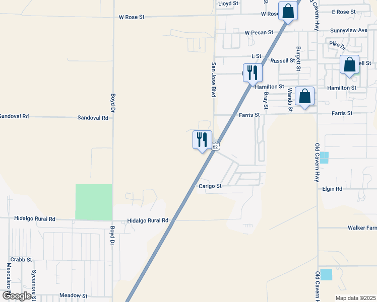 map of restaurants, bars, coffee shops, grocery stores, and more near 3821 National Parks Highway in Carlsbad
