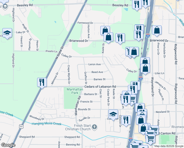 map of restaurants, bars, coffee shops, grocery stores, and more near 340 Reed Avenue in Jackson