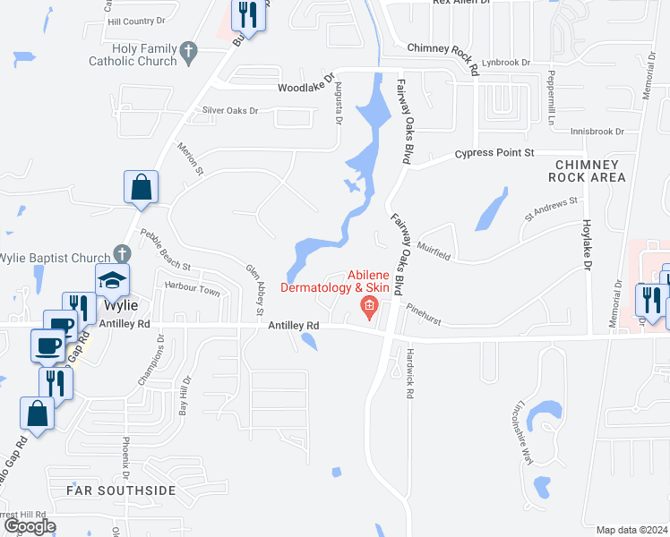 map of restaurants, bars, coffee shops, grocery stores, and more near 45 Tamarisk Circle in Abilene