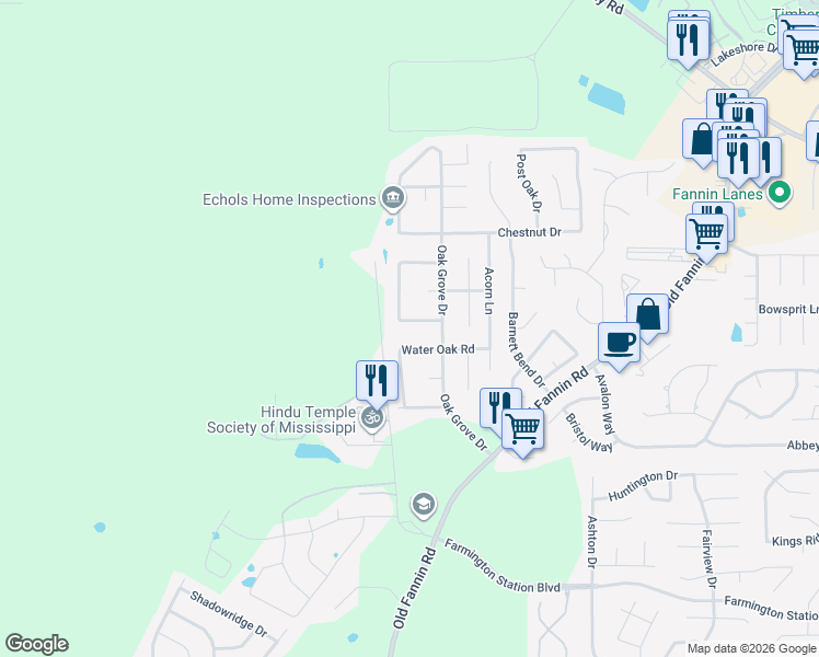map of restaurants, bars, coffee shops, grocery stores, and more near 309 White Oak Drive in Brandon